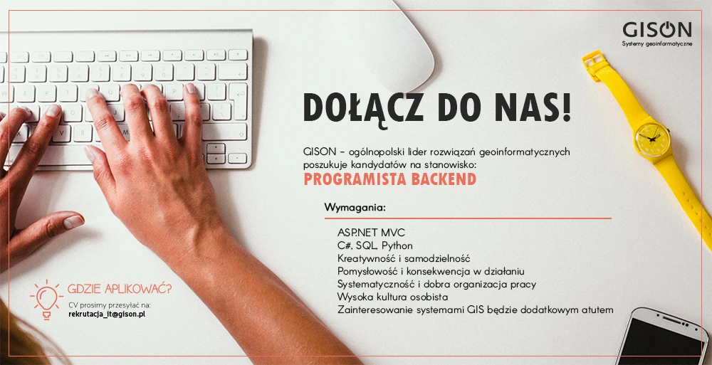 Oferta pracy od firmy GISON systemy informacji na stanowisko programista backend.