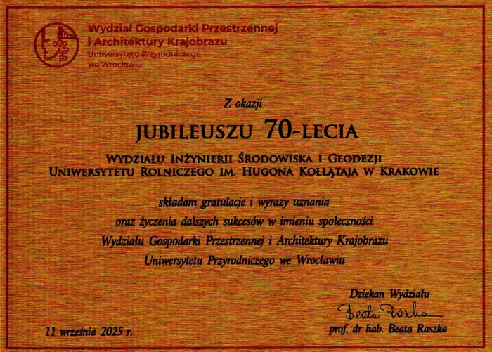 list gratulacyjny - Uniwersytet Przyrodniczy we Wrocławiu