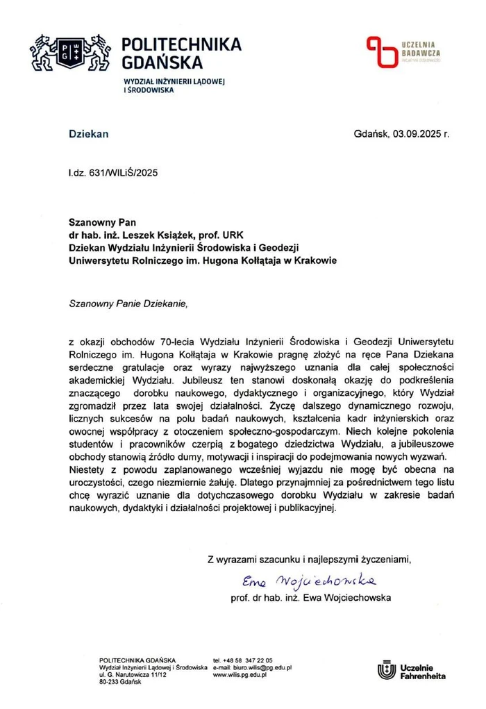 Politechnika Gdańska - gratulacje