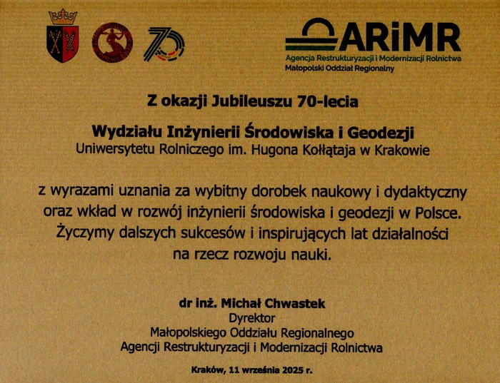 list gratulacyjny od ARiMR